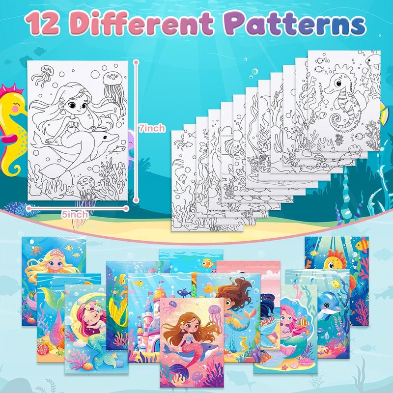 Anseal 12 Packs Pre Drawn Canvas for Painting, 5" X 7" Mermaid Ocean Theme Pre Printed Canvas for Kids (Mermaid) - Image 4